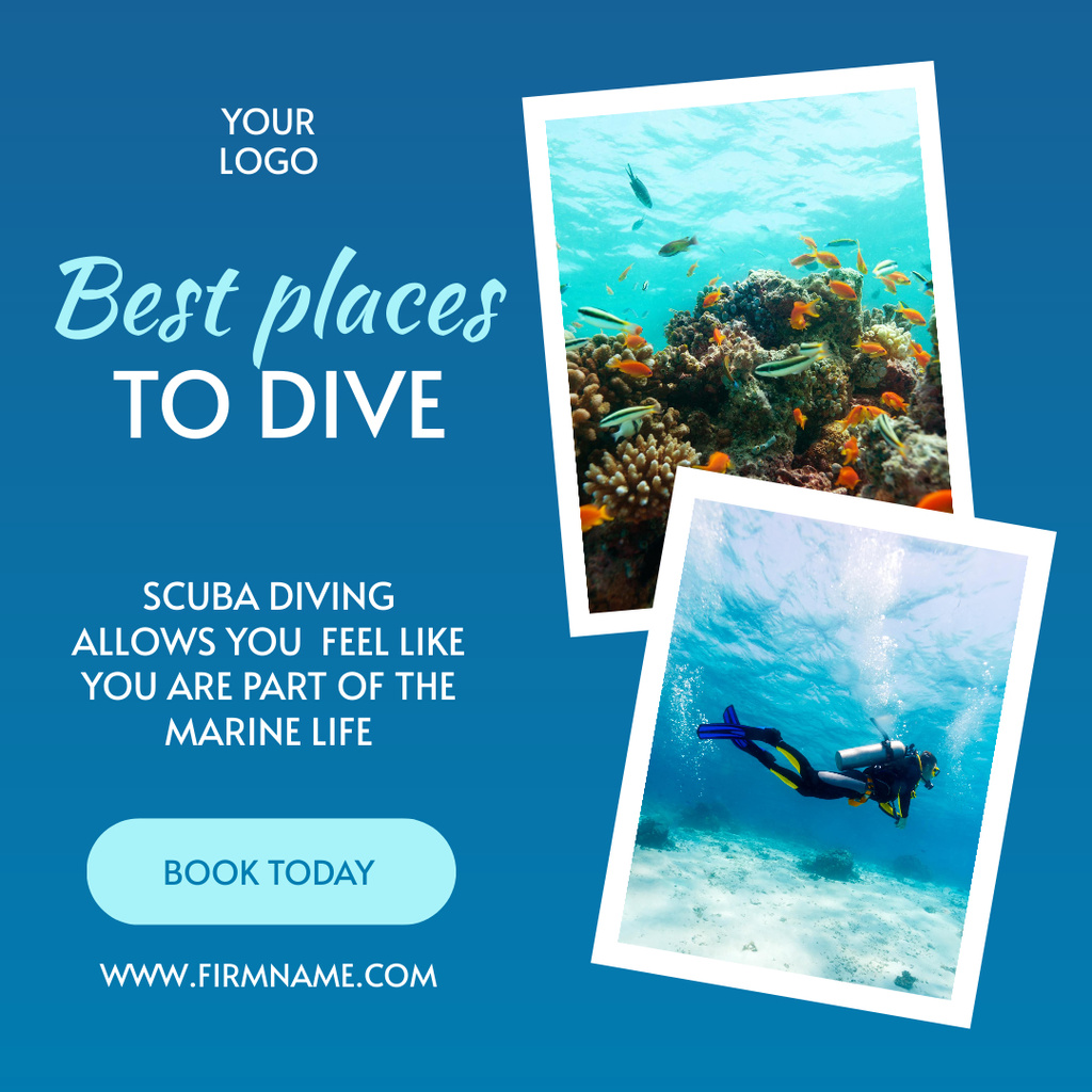 Scuba Diving Ad with Best Places to Dive Instagram Tasarım Şablonu
