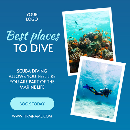 Scuba Diving Ad with Best Places to Dive Instagram Design Template