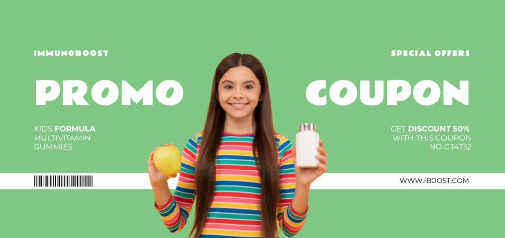 Designvorlage Nutritional Gummy Vitamins with Smiling Girl für Coupon Din Large