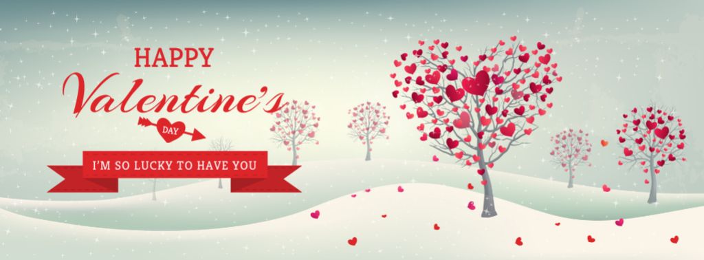 Valentine's Day Trees with Hearts in winter Facebook cover – шаблон для дизайна