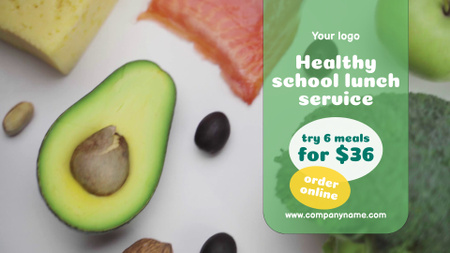 Anúncio de comida escolar com abacate e brócolis Full HD video Modelo de Design