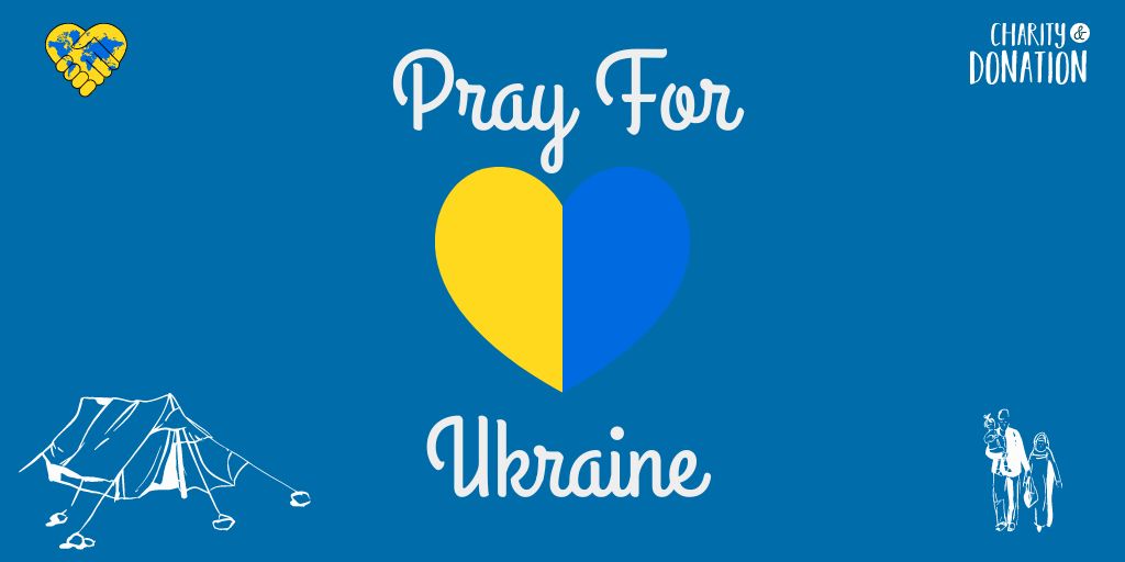 Pray For Ukraine Text with Heart on Blue Twitter Design Template