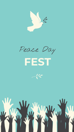 Designvorlage Ankündigung des Peace Day Festivals mit weißer Taube für Instagram Story
