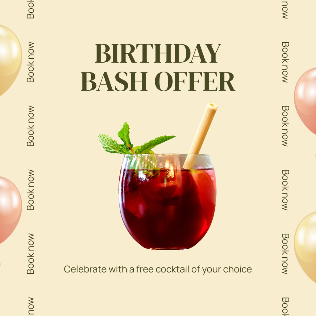 Free Cocktail of Your Choice at Birthday Party Instagram Πρότυπο σχεδίασης