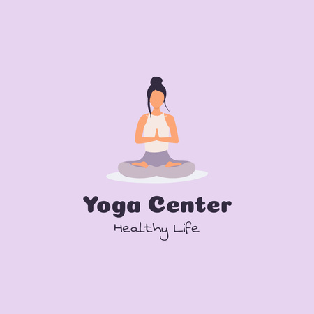 Yoga Center Ad with Woman in Lotus Pose Logo 1080x1080px Design Template