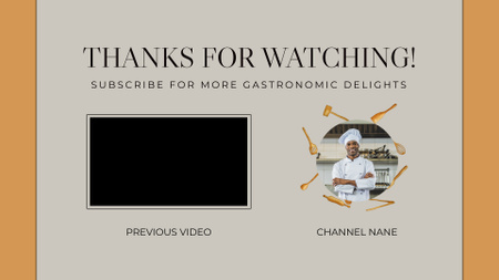 Tasty Pasta At Gastronomy Chef's Vlog YouTube outro Design Template