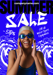 Water Sport Equipment Summer Sale Ad with Smiling Woman
