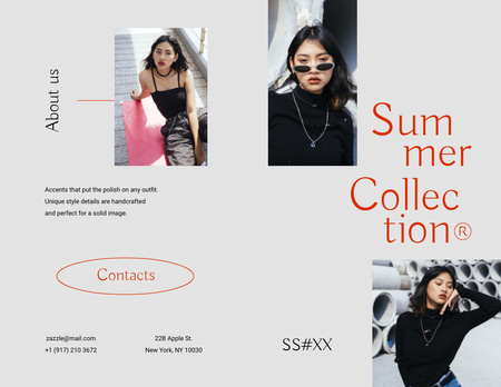 Summer Fashion Collection Announcement with Stylish Girl Brochure 8.5x11in Bi-fold Design Template