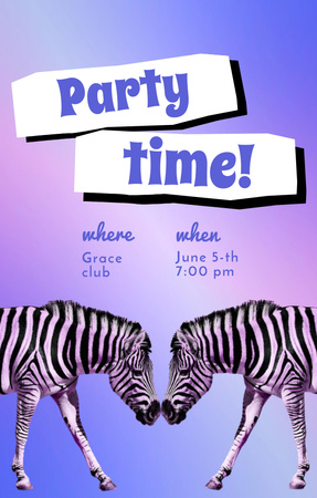 Anúncio de festa emocionante com zebras Invitation 4.6x7.2in Modelo de Design