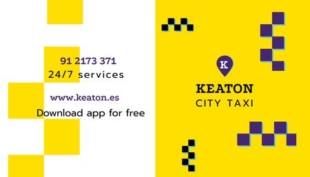 City Taxi Service Ad in Yellow Business Card US Design Template
