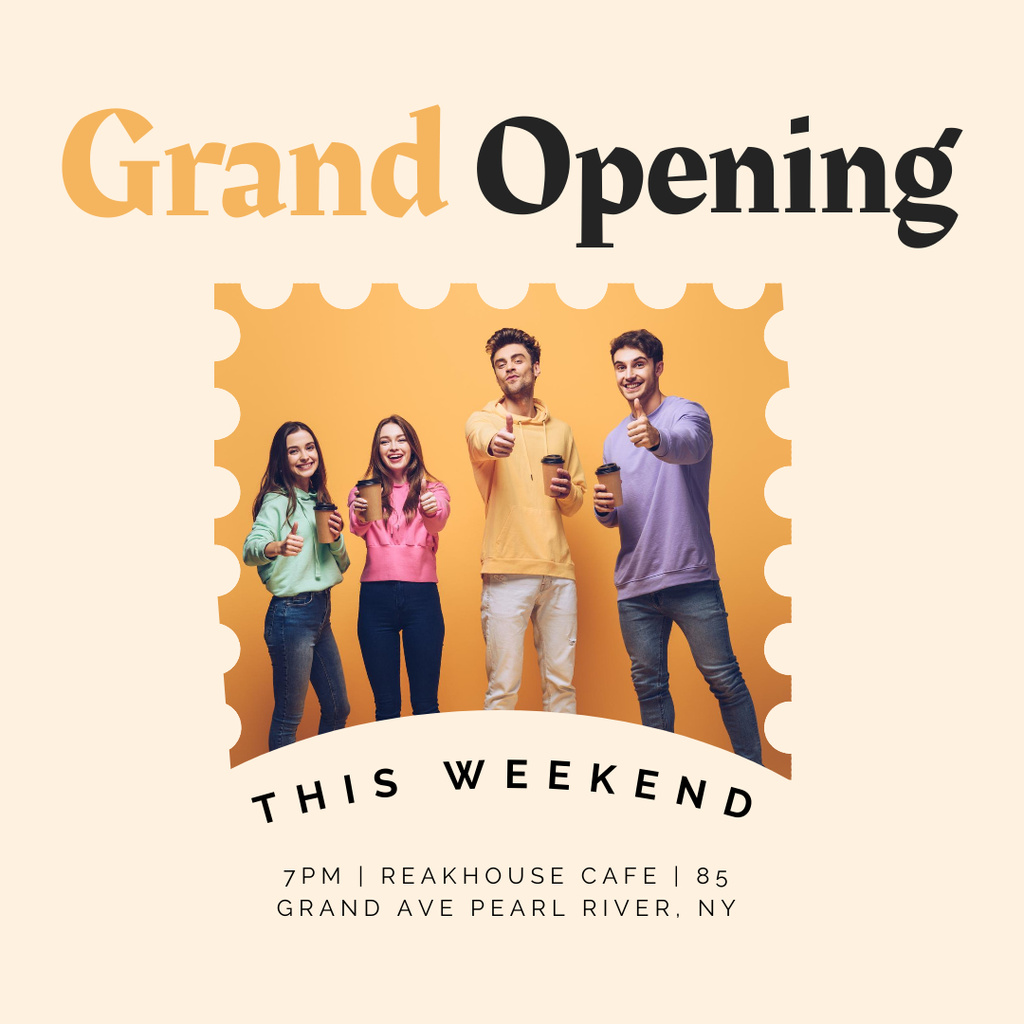 Cafe Grand Opening with Happy People Instagramデザインテンプレート