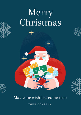 Christmas Greetings with Santa Smiling Postcard A5 Vertical Design Template