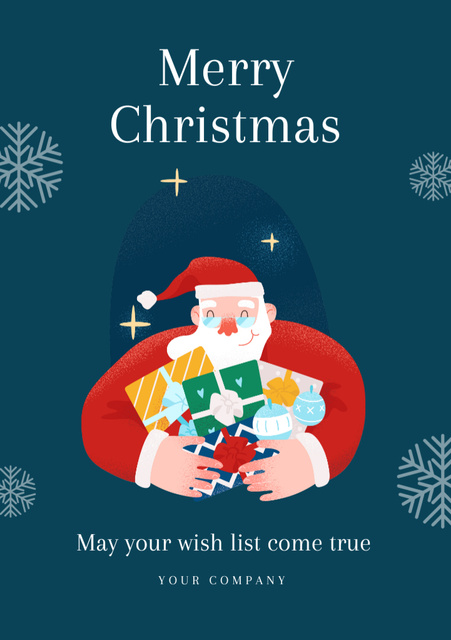 Christmas Greetings with Santa Smiling Postcard A5 Vertical – шаблон для дизайна