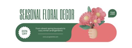 Publicidade de decoração floral sazonal com buquê 3D Facebook cover Modelo de Design