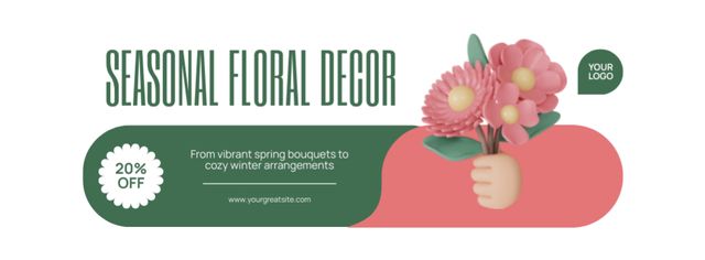 Seasonal Floral Decor Advertising with 3D Bouquet Facebook cover Πρότυπο σχεδίασης