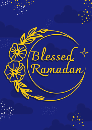 Illustrated Ramadan Greetings With Flowers And Moon Poster Design Template