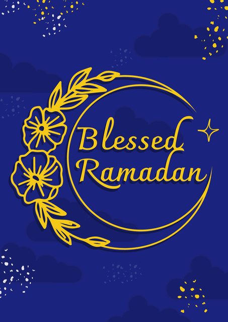 Illustrated Ramadan Greetings With Flowers And Moon Posterデザインテンプレート