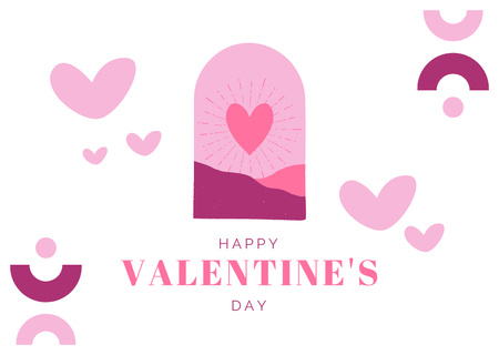 Happy Valentine's Day Greeting with Pink Hearts on White Card Design Template