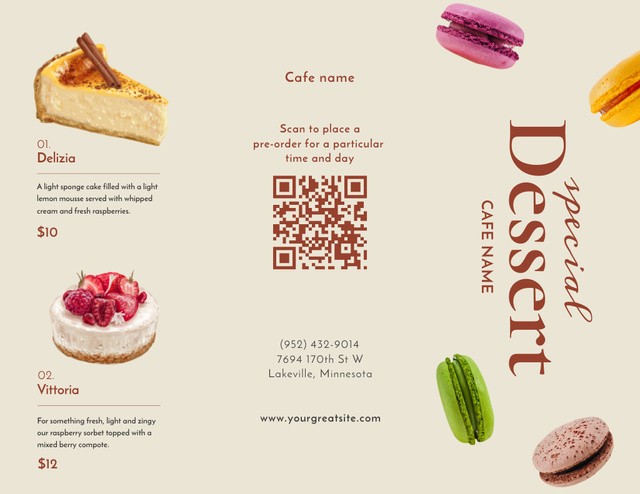 Cafe Promotion With Delicious Desserts Menu 11x8.5in Tri-Fold Πρότυπο σχεδίασης
