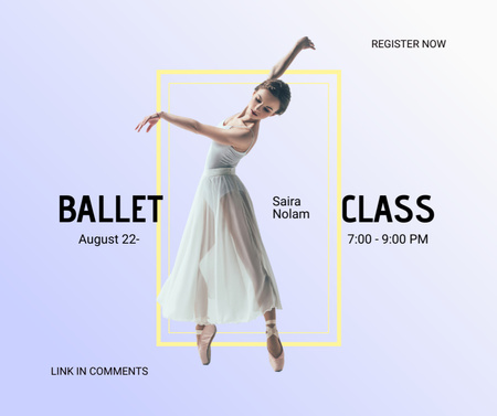 Ballet Show Event Announcement with Ballerina in Dress Facebook Design Template