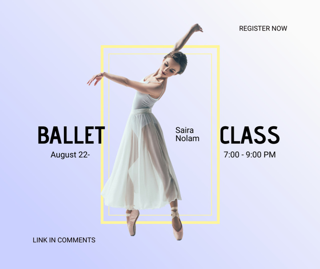 Ballet Show Event Announcement with Ballerina in Dress Facebookデザインテンプレート