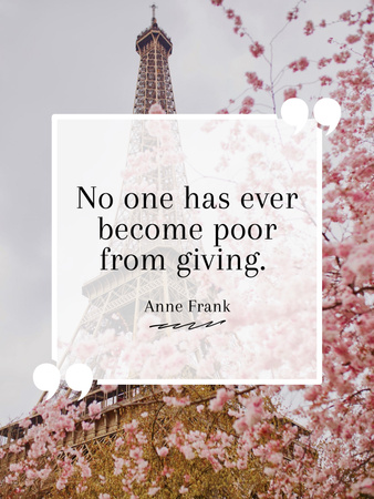 Charity Quote on Eiffel Tower view Poster US Design Template