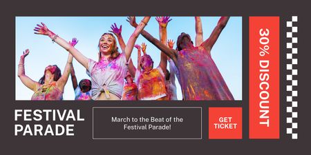 Colorful Festival Parade With Discounts On Admission Twitter Design Template