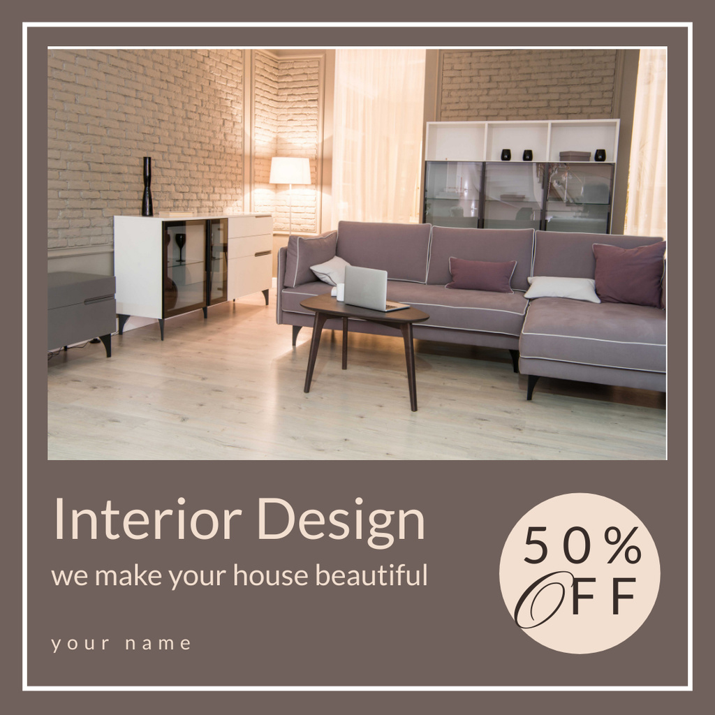 Interior Design Half Price Off Brown Instagram ADデザインテンプレート