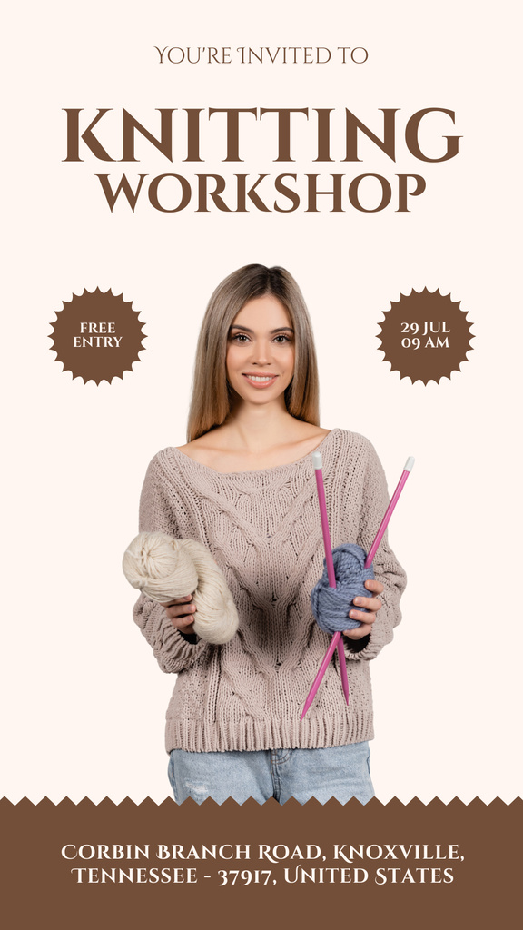 Plantilla de diseño de Announcement of Knitting Workshop with Young Blonde Instagram Story 