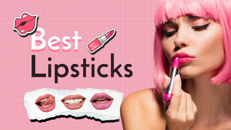 Lipstick Offer with Woman painting lips Youtube Thumbnail Design Template
