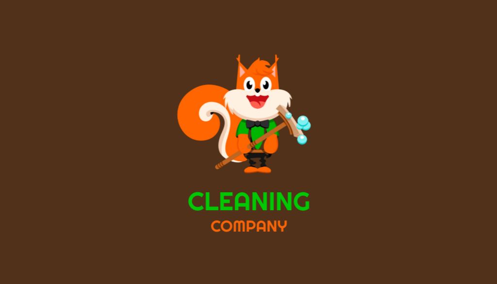 Cleaning Services Offer with Funny Squirrel Business Card USデザインテンプレート