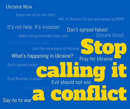 Promovendo a conscientização sobre a guerra na Ucrânia em azul e amarelo Facebook Modelo de Design