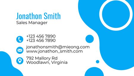 Sales Manager Contacts on Blue and White Business Card US Design Template