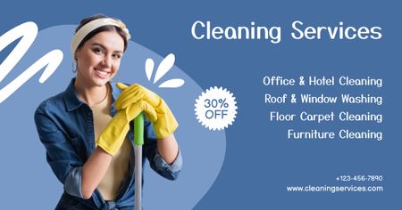 Cleaning Service Ad with Girl in Yellow Gloved Facebook AD Modelo de Design