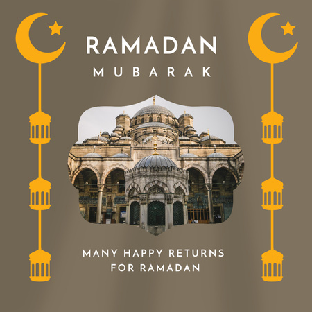 Grey Greeting on Ramadan with Mosque Instagram Design Template