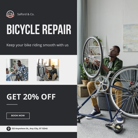 Ganhe um desconto no conserto de bicicletas Instagram AD Modelo de Design