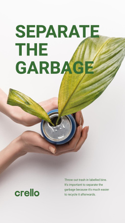 Modèle de visuel Recycling Concept with Woman Holding Plant in Can - Instagram Story