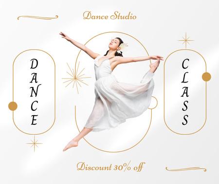 Dance Studio Ad with Ballerina in White Dress Facebook Design Template