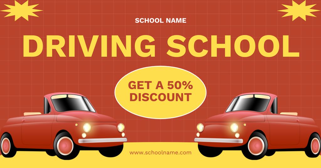 Retro Cars And Driving School Lessons With Discount Offer Facebook AD Tasarım Şablonu