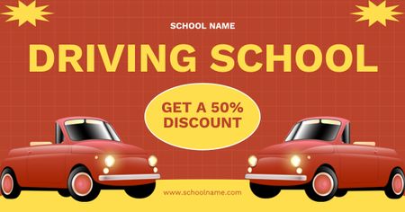 Retro Cars And Driving School Lessons With Discount Offer Facebook AD Design Template
