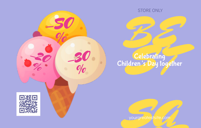 Funny Sale on Children's Day in Purple Invitation 4.6x7.2in Horizontal Design Template