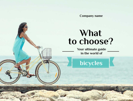 Platilla de diseño Woman Riding Bicycle On Seacoast Postcard 4.2x5.5in
