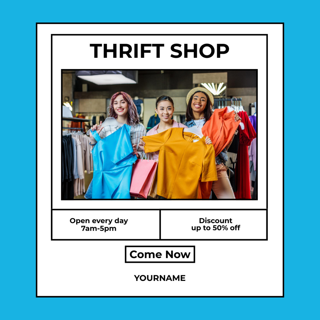 Women with clothes in thrift shop Instagram AD Tasarım Şablonu