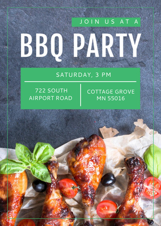 BBQ Party Invitation Grilled Chicken Flayer Design Template