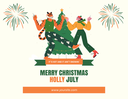 Christmas Advert in July with Yong Girl and Tiger Flyer 8.5x11in Horizontal Design Template