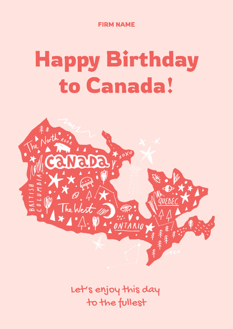 Canada Day Red Doodle Illustrated Postcard A6 Vertical Tasarım Şablonu