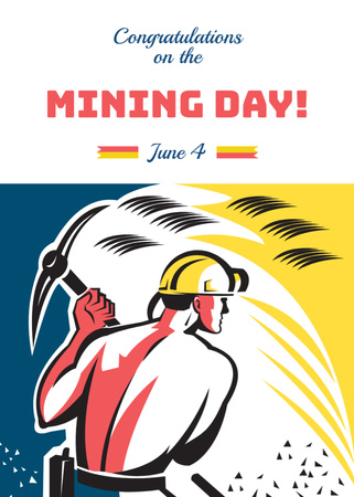 Designvorlage Feier des Bergbautags mit illustriertem Bergbauprofi für Postcard 5x7in Vertical