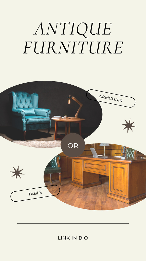 Plantilla de diseño de Rare Pieces Of Wooden Furniture In Antique Store Instagram Story 