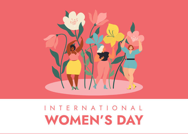 Designvorlage International Women's Day Greeting with Colorful Flowers für Card