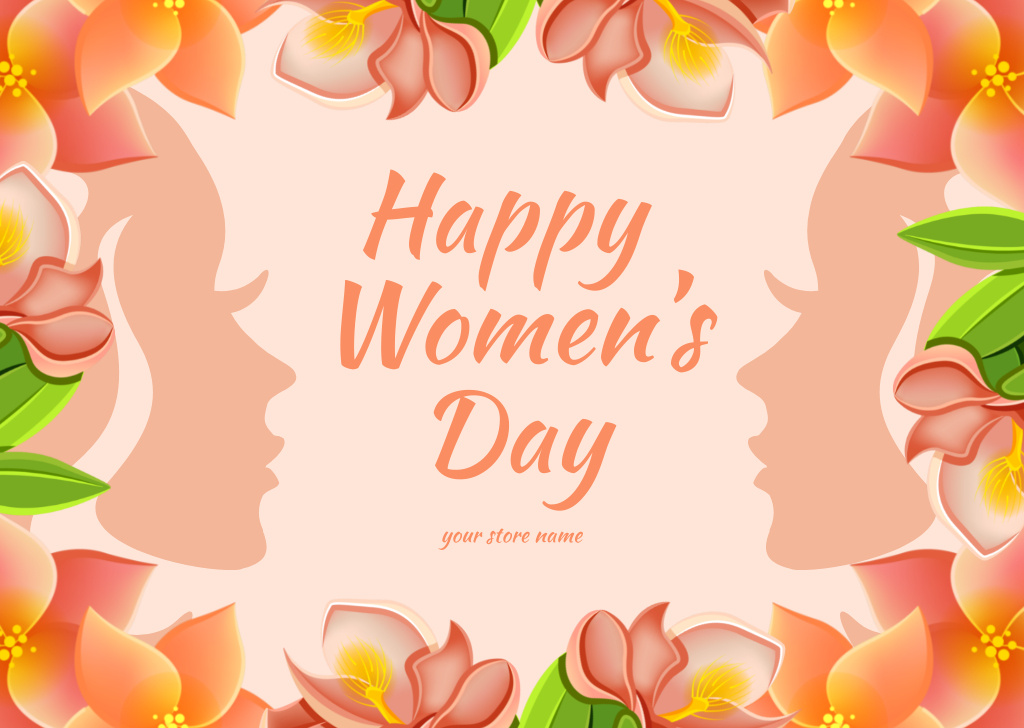 Women's Day Greeting with Women in Beautiful Flowers Card Πρότυπο σχεδίασης